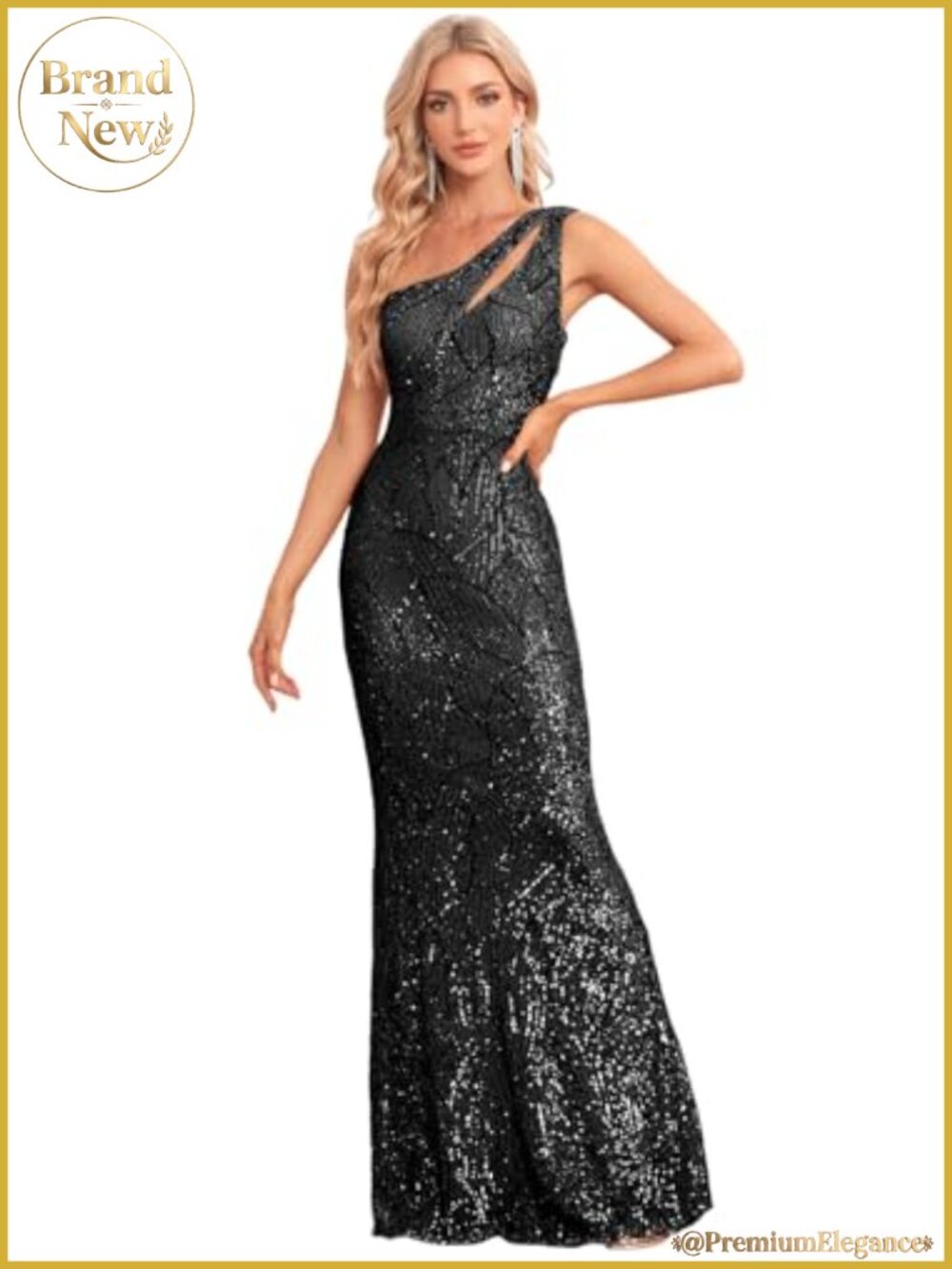 Sequin One Shoulder Maxi Formal Dress Women Bodycon Mermaid Prom Gown Sparkly